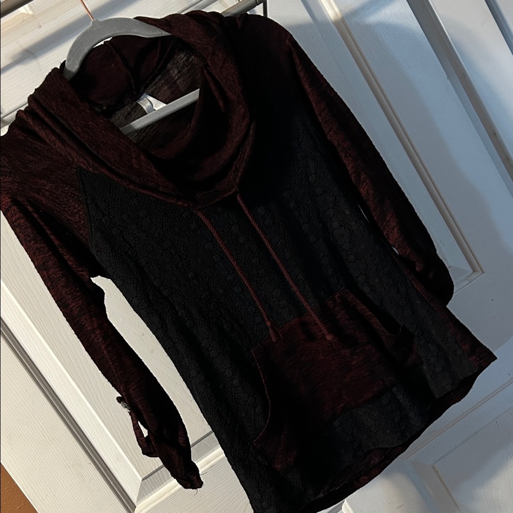 Vanity Black and Burgundy Cowl Neck Sweater